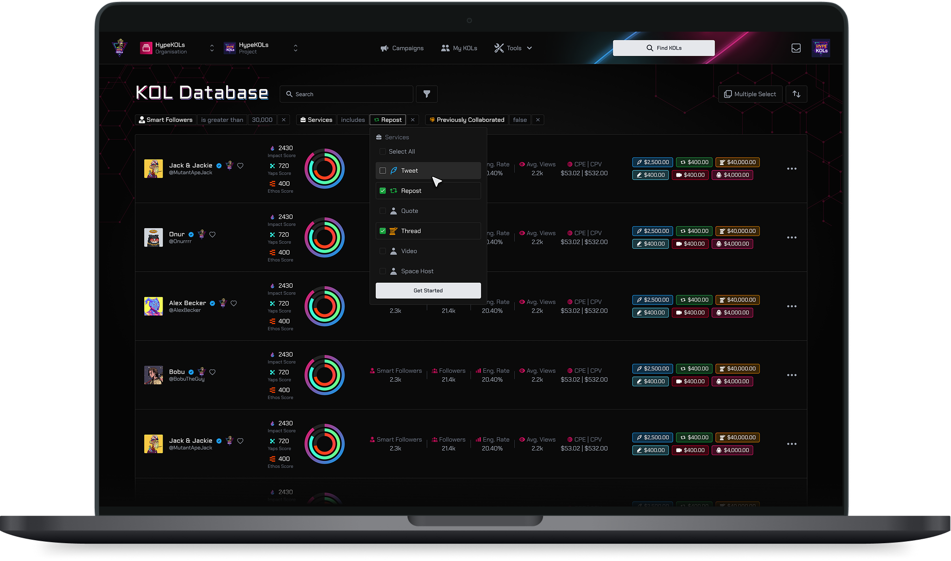 Advanced filtering interface